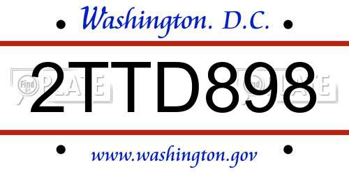 2TTD898 District Of Columbia License Plate
