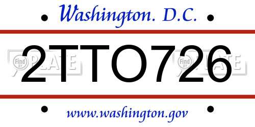 2TTO726 District Of Columbia License Plate