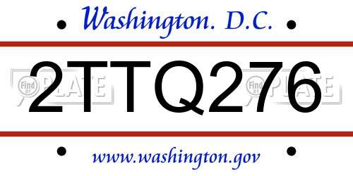 2TTQ276 District Of Columbia License Plate