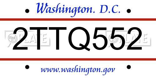 2TTQ552 District Of Columbia License Plate