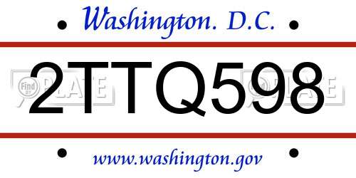 2TTQ598 District Of Columbia License Plate