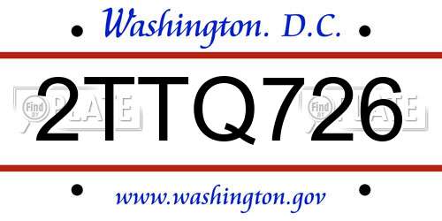 2TTQ726 District Of Columbia License Plate
