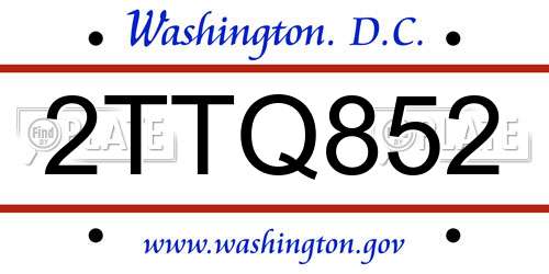 2TTQ852 District Of Columbia License Plate