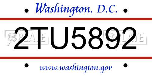 2TU5892 District Of Columbia License Plate