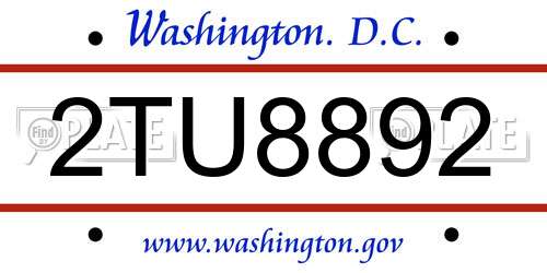 2TU8892 District Of Columbia License Plate