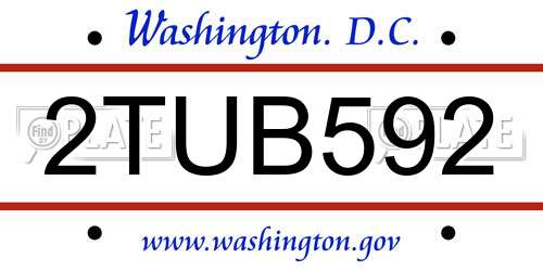 2TUB592 District Of Columbia License Plate