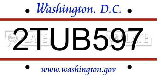 2TUB597 District Of Columbia License Plate