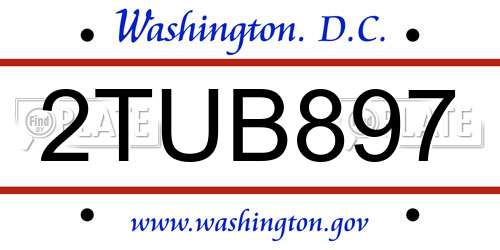 2TUB897 District Of Columbia License Plate