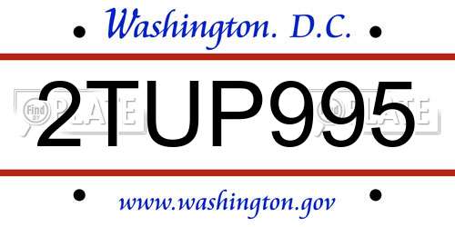 2TUP995 District Of Columbia License Plate