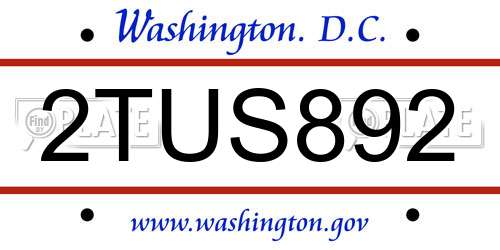 2TUS892 District Of Columbia License Plate
