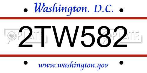 2TW582 District Of Columbia License Plate
