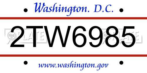 2TW6985 District Of Columbia License Plate