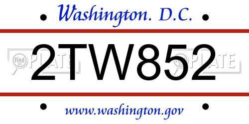 2TW852 District Of Columbia License Plate