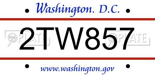 2TW857 District Of Columbia License Plate