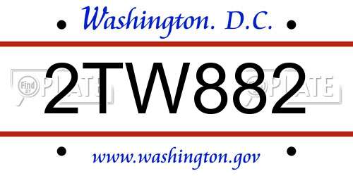 2TW882 District Of Columbia License Plate
