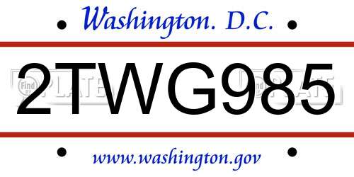 2TWG985 District Of Columbia License Plate
