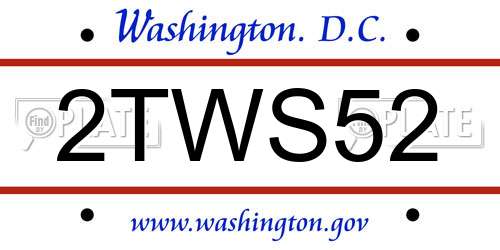 2TWS52 District Of Columbia License Plate