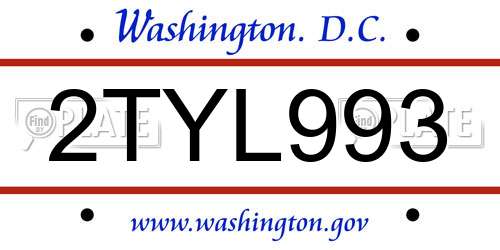 2TYL993 District Of Columbia License Plate
