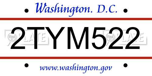 2TYM522 District Of Columbia License Plate