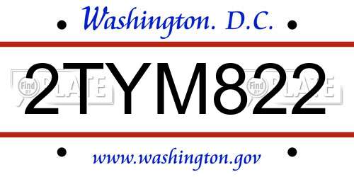 2TYM822 District Of Columbia License Plate