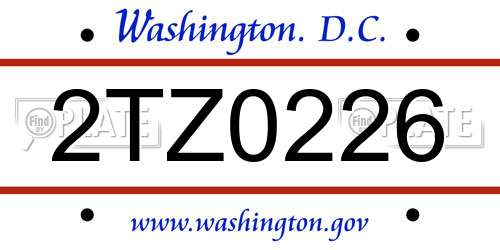 2TZ0226 District Of Columbia License Plate