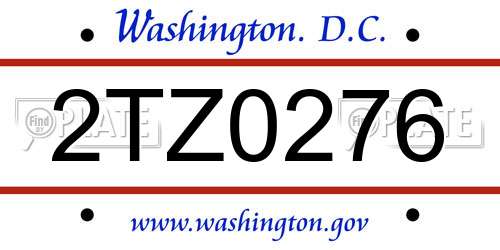 2TZ0276 District Of Columbia License Plate