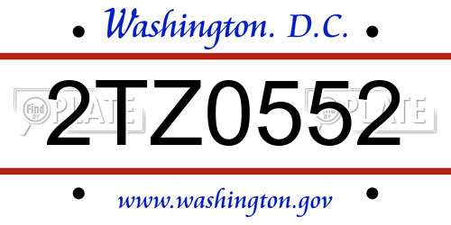 2TZ0552 District Of Columbia License Plate