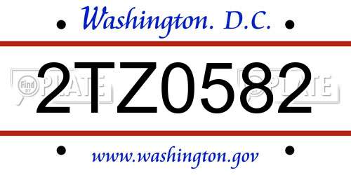 2TZ0582 District Of Columbia License Plate
