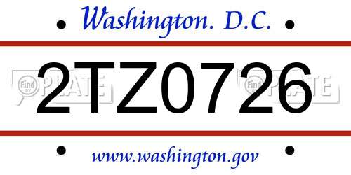 2TZ0726 District Of Columbia License Plate