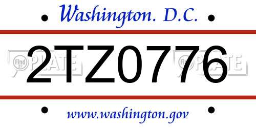 2TZ0776 District Of Columbia License Plate