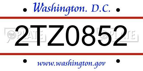 2TZ0852 District Of Columbia License Plate