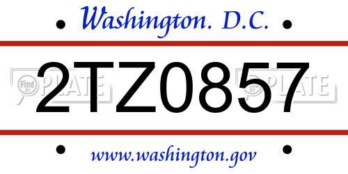 2TZ0857 District Of Columbia License Plate