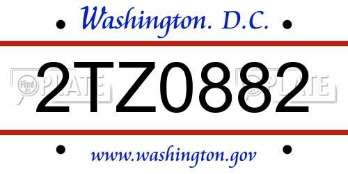 2TZ0882 District Of Columbia License Plate