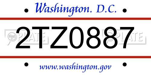 2TZ0887 District Of Columbia License Plate