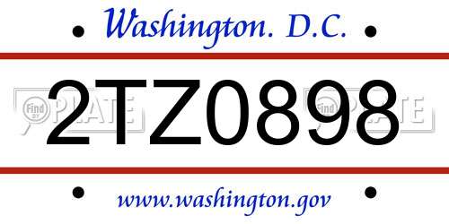 2TZ0898 District Of Columbia License Plate