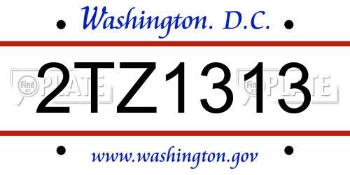 2TZ1313 District Of Columbia License Plate