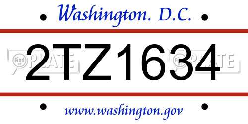2TZ1634 District Of Columbia License Plate