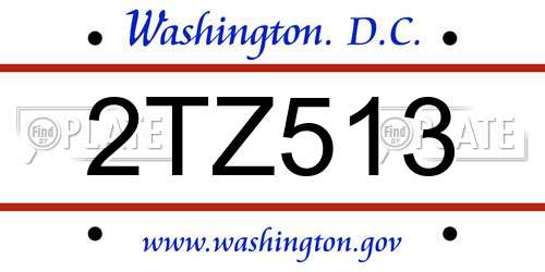 2TZ513 District Of Columbia License Plate