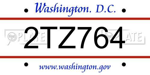 2TZ764 District Of Columbia License Plate