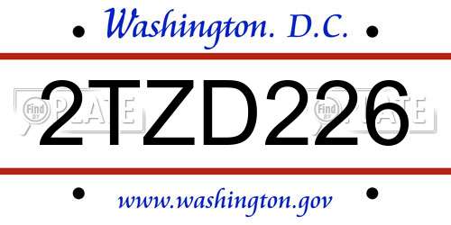 2TZD226 District Of Columbia License Plate