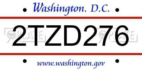 2TZD276 District Of Columbia License Plate