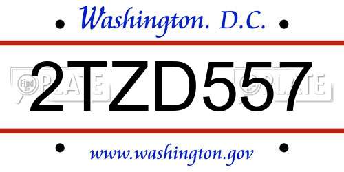 2TZD557 District Of Columbia License Plate
