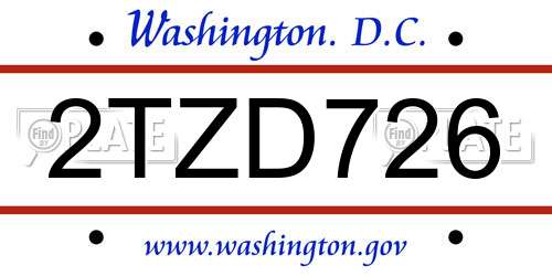 2TZD726 District Of Columbia License Plate