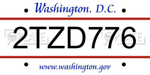 2TZD776 District Of Columbia License Plate