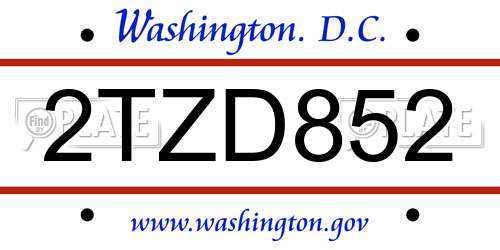 2TZD852 District Of Columbia License Plate