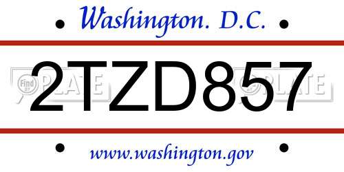 2TZD857 District Of Columbia License Plate