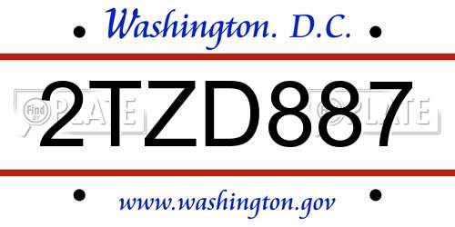 2TZD887 District Of Columbia License Plate