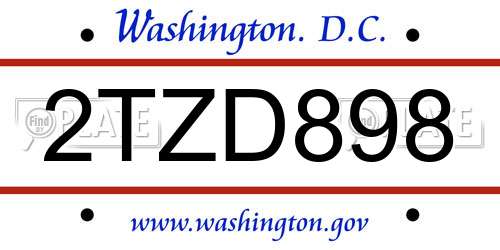 2TZD898 District Of Columbia License Plate