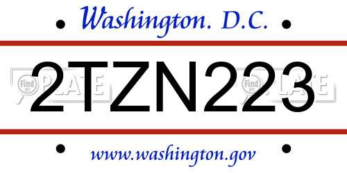 2TZN223 District Of Columbia License Plate