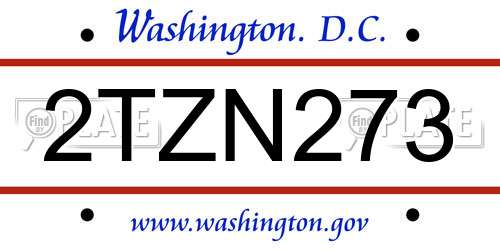 2TZN273 District Of Columbia License Plate